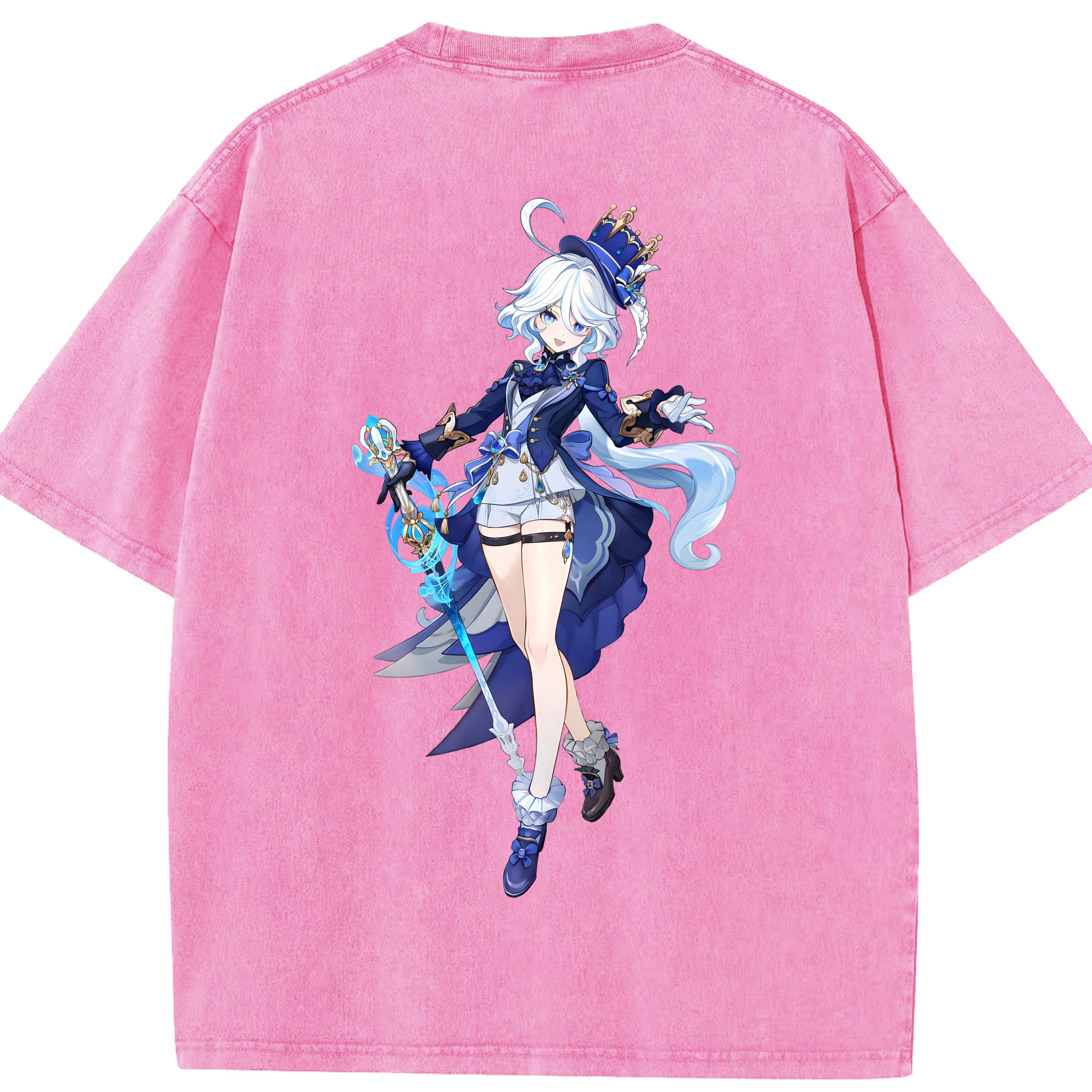 げんし神 フリーナ genshin Furina 綿100% ヴィンテージ風 半袖Tシャツ（背面プリント）